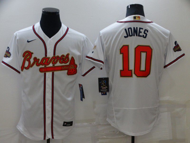 Men Atlanta Braves 10 Jones White Gold Elite Nike 2022 MLB Jersey